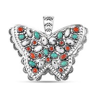 D'Joy Artisan Crafted Premium White Buffalo, Multi Gemstone Butterfly Pendant without Chain in Sterling Silver 7.85 ctw