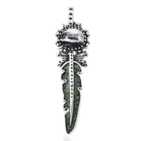 D'Joy Artisan Crafted White Buffalo, Royston Turquoise Feather Pendant without Chain Sterling Silver 17.70 ctw