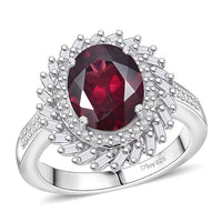 D'Joy Orissa Rhodolite Garnet, Moissanite Ring in Rhodium Over Sterling Silver (Size 10.0) 4.60 ctw