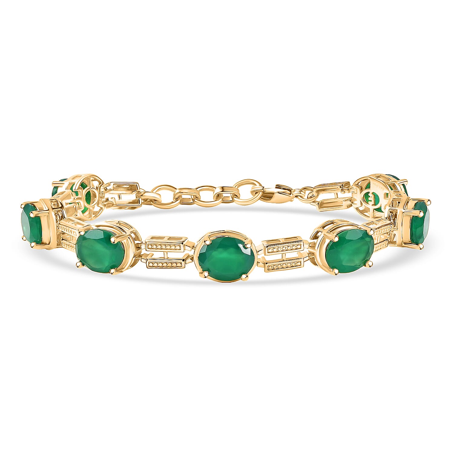 EverTrue Verde Onyx 17.00 ctw Paperclip Link Bracelet in 18K Yellow Gold Plated (7.25 In)