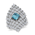 D'Joy Asscher Cut Premium Cambodian Blue Zircon and Moissanite 4.00 ctw Ring in Rhodium Over Sterling Silver - Sticky add to cart bar