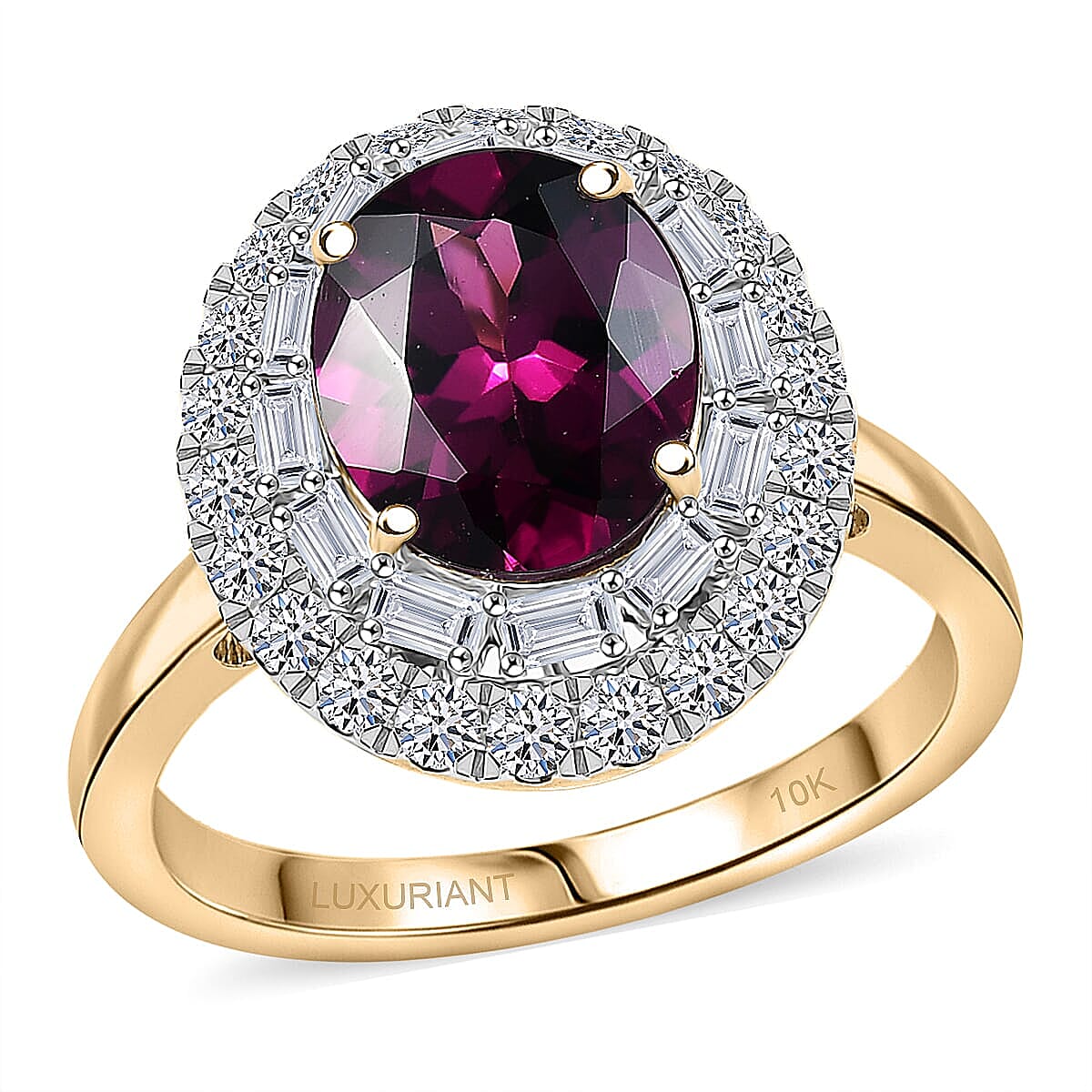 Certified & Appraised 10K YG Radiant Ember Garnet, Luxuriant Lab Grown Diamond (G-H, SI) Ring (Size 10.0) 3.63 ctw