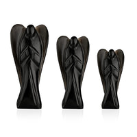 Livmore Handcraved Set Of 3 Black Obsidian Gemstone Angel (3, 2.5 and 2 Inch)