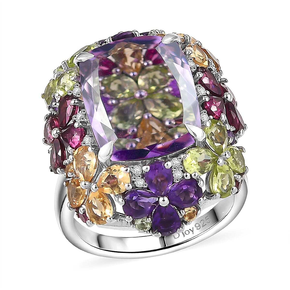GP Italian Garden Collection Rose De France Amethyst, Multi Gemstone Ring in Rhodium Over Sterling Silver 15.70 ctw (Size 11.0)