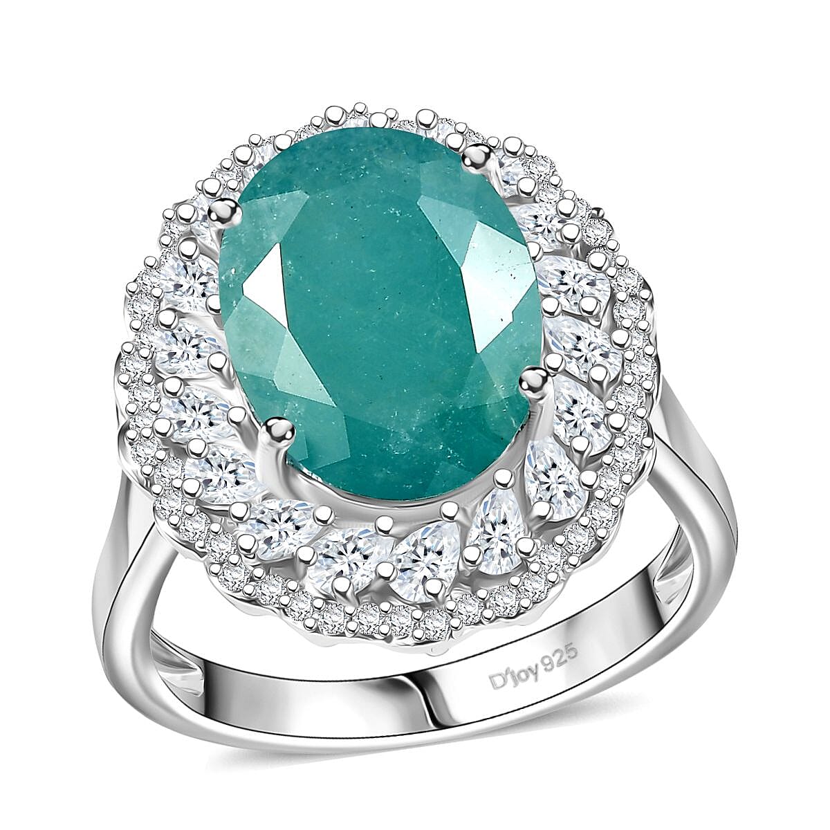 D'Joy Grandidierite, Moissanite Ring in Rhodium Over Sterling Silver (Size 10.0) 7.90 ctw