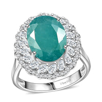 D'Joy Grandidierite, Moissanite Ring in Rhodium Over Sterling Silver (Size 10.0) 7.90 ctw