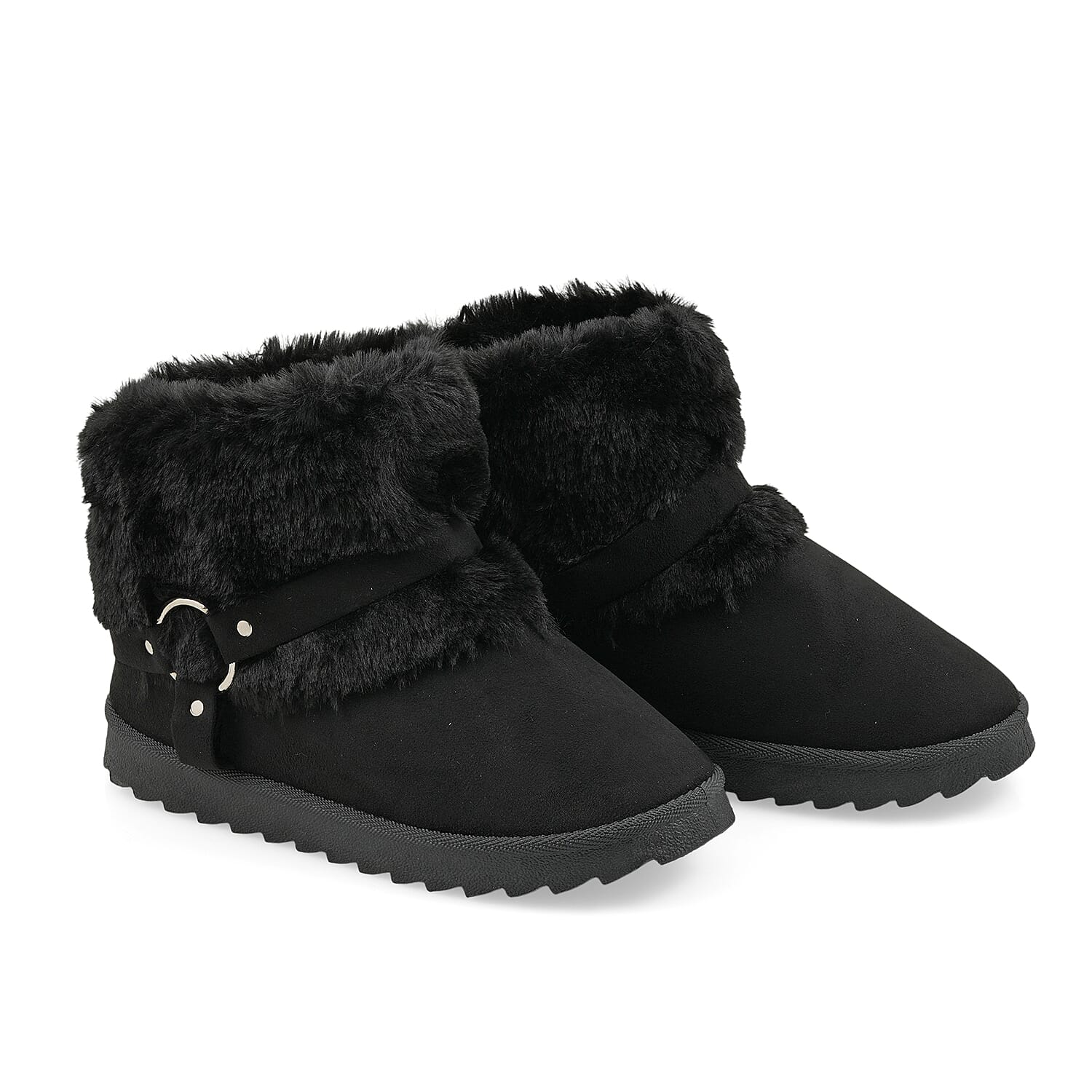 Love 83 Black Faux Fur and Suede Short Boots 6