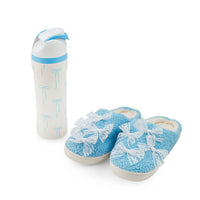 RAMPAGE Blue Bow Teddy Slippers with Matching Stainless Steel Water Bottle Gift Box – Large (9/10)
