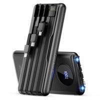 CLOSEOUT 3P Experts 10,000 mAh Power Bank with Built-in 4 Cables - Black