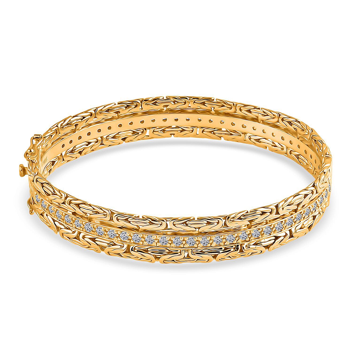 Bali Legacy Luxuriant Lab Grown Diamond G-H SI 2.50 ctw Byzantine Bangle Bracelet in 22K Vermeil Yellow Gold Over Sterling Silver (7.25 In)