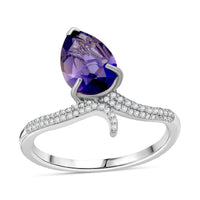 D'Joy Catalina Iolite, Moissanite Ring in Rhodium Over Sterling Silver (Size 10.0) 1.60 ctw