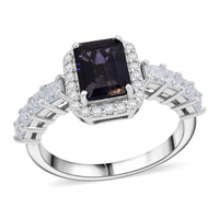 D'Joy Catalina Iolite, Moissanite Ring in Rhodium Over Sterling Silver (Size 10.0) 2.15 ctw