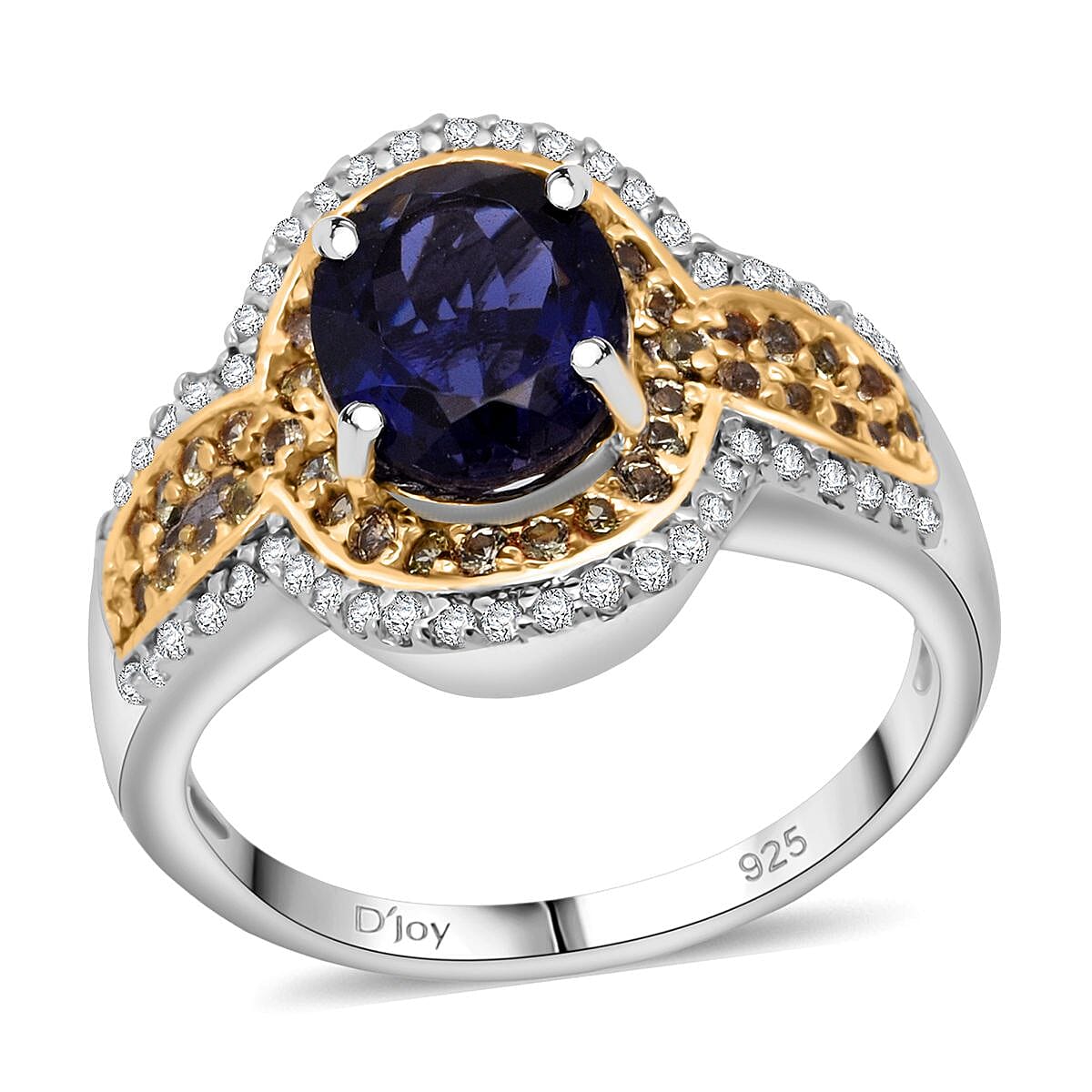 D'Joy Catalina Iolite, Multi Gemstone Ring in 18K Vermeil YG and Rhodium Over Sterling Silver (Size 10.0) 2.10 ctw