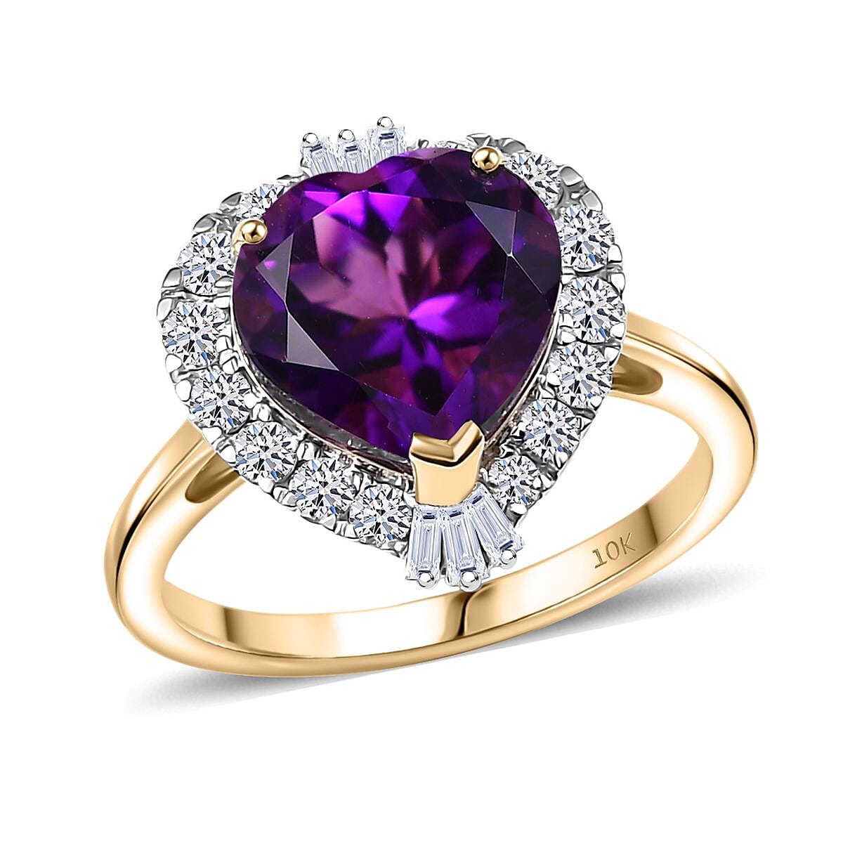 AAA Brejinho Amethyst and Luxuriant Lab Grown Diamond G-H SI 4.09 ctw Ring in 10K Yellow Gold