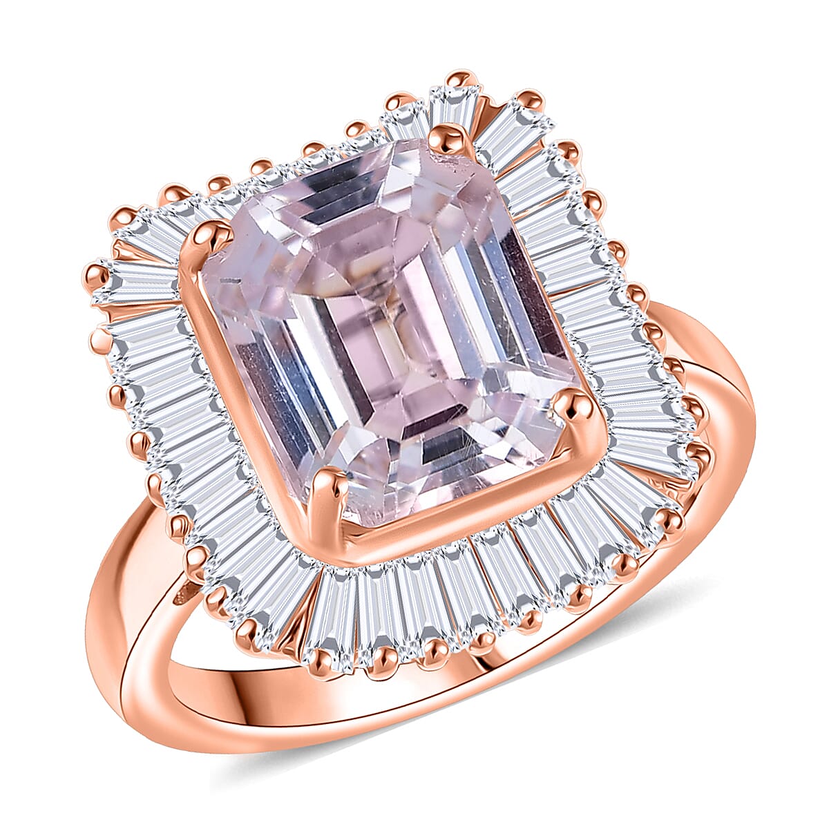 D'Joy Premium Martha Rocha Kunzite, Moissanite Ring in 18K Vermeil RG Over Sterling Silver (Size 10.0) 6.85 ctw