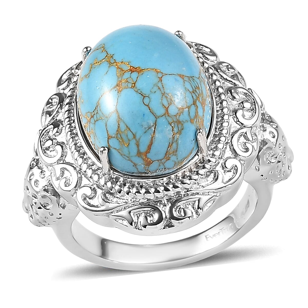 EverTrue Blue Turquoise Ring in Stainless Steel (Size 10.0) 9.85 ctw