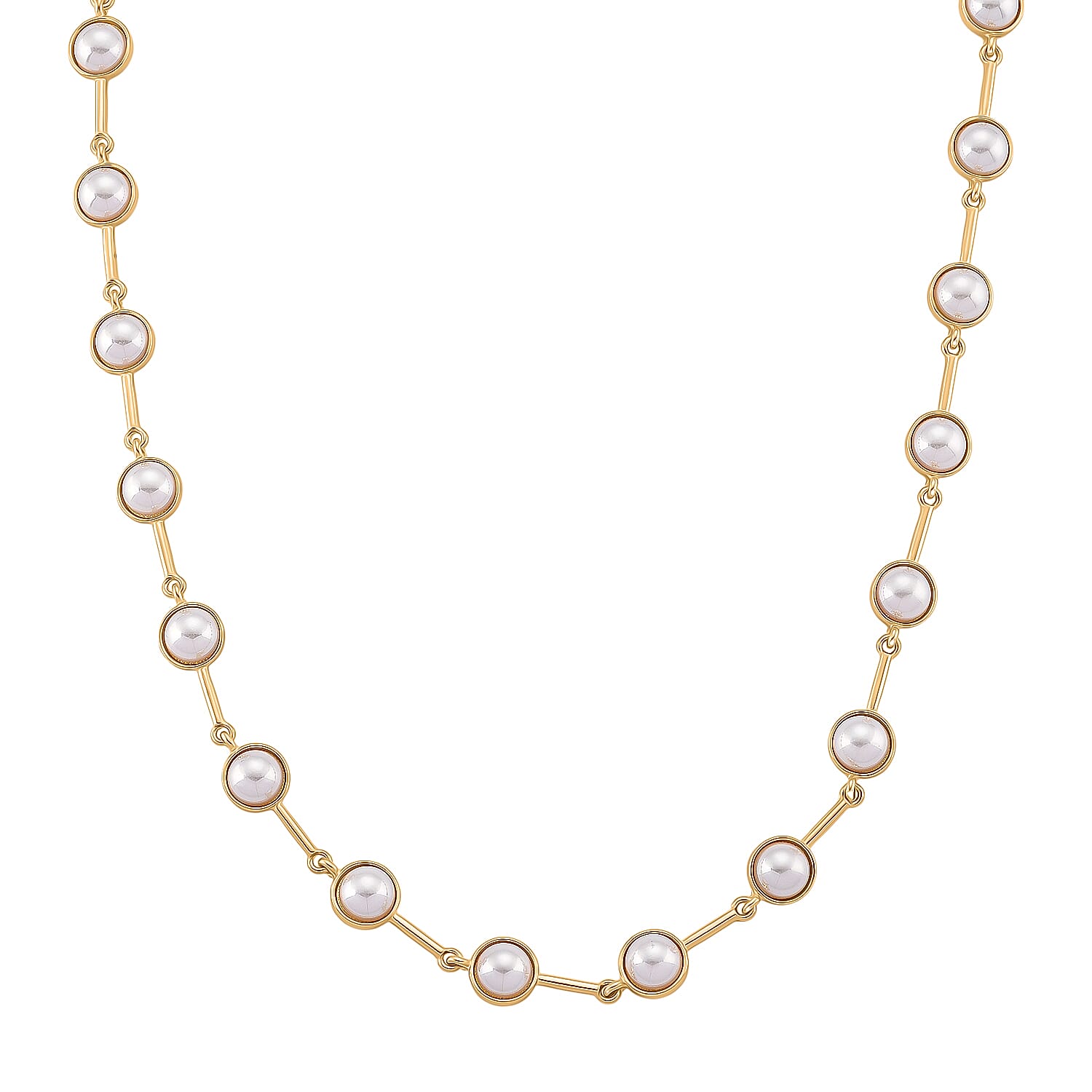 White Shell Pearl Station Necklace in Goldtone (20 Inches)