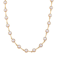 White Shell Pearl Station Necklace in Goldtone (20 Inches)