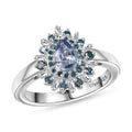 D'Joy Peacock Tanzanite, Blue Diamond (IR) and Diamond (0.35 cts) Ring in Rhodium Over Sterling Silver (Size 10.0) 0.75 ctw - Sticky add to cart bar
