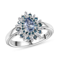D'Joy Peacock Tanzanite, Blue Diamond (IR) and Diamond (0.35 cts) Ring in Rhodium Over Sterling Silver (Size 10.0) 0.75 ctw