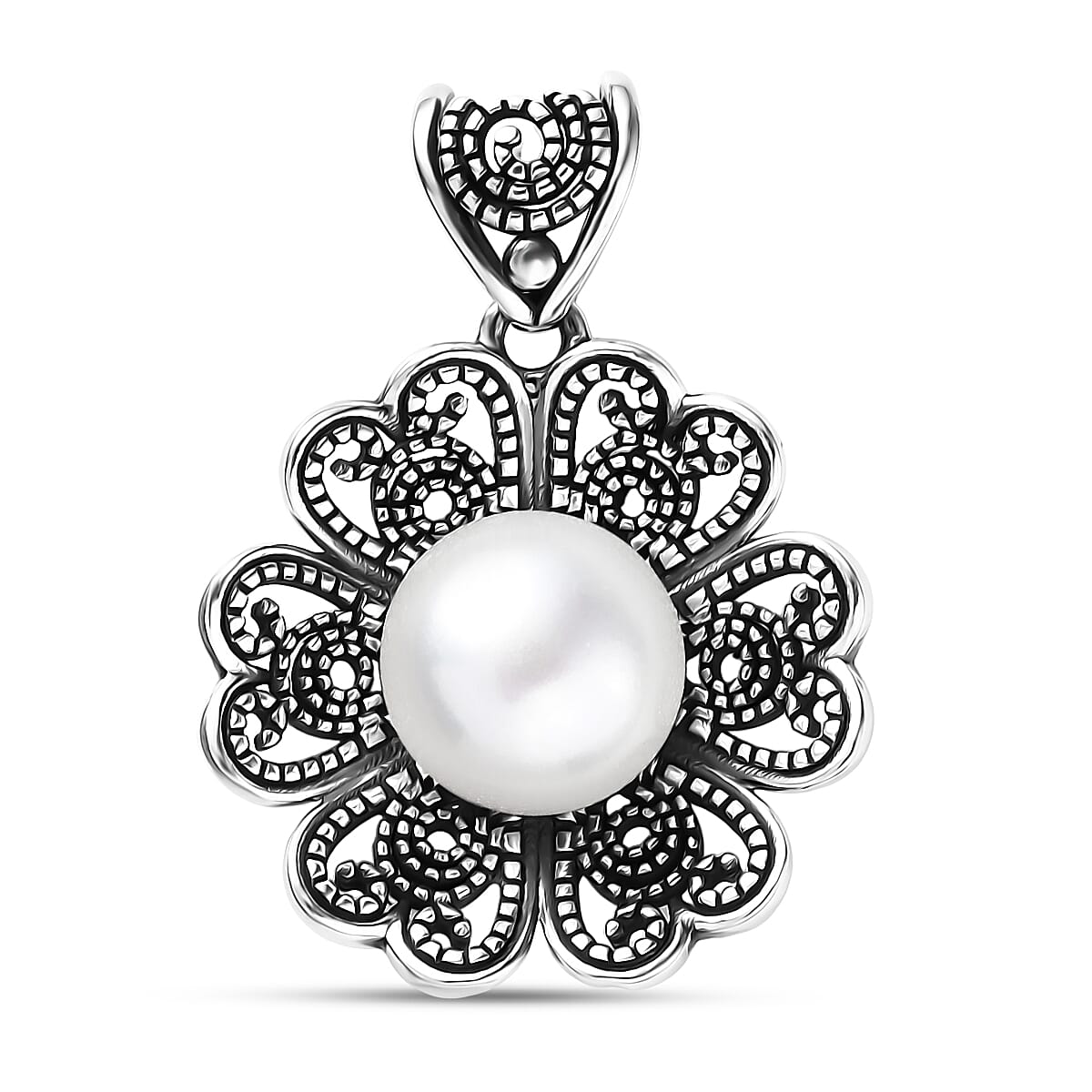 D'Joy Indian Artisan Crafted Premium Freshwater Pearl Flower Petals Pendant without Chain in Sterling Silver