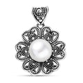 D'Joy Indian Artisan Crafted Premium Freshwater Pearl Flower Petals Pendant without Chain in Sterling Silver - Sticky add to cart bar