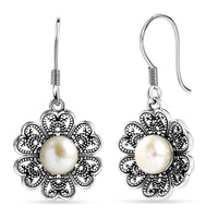 D'Joy Indian Artisan Crafted Freshwater Pearl Earrings in Oxidised Sterling Silver