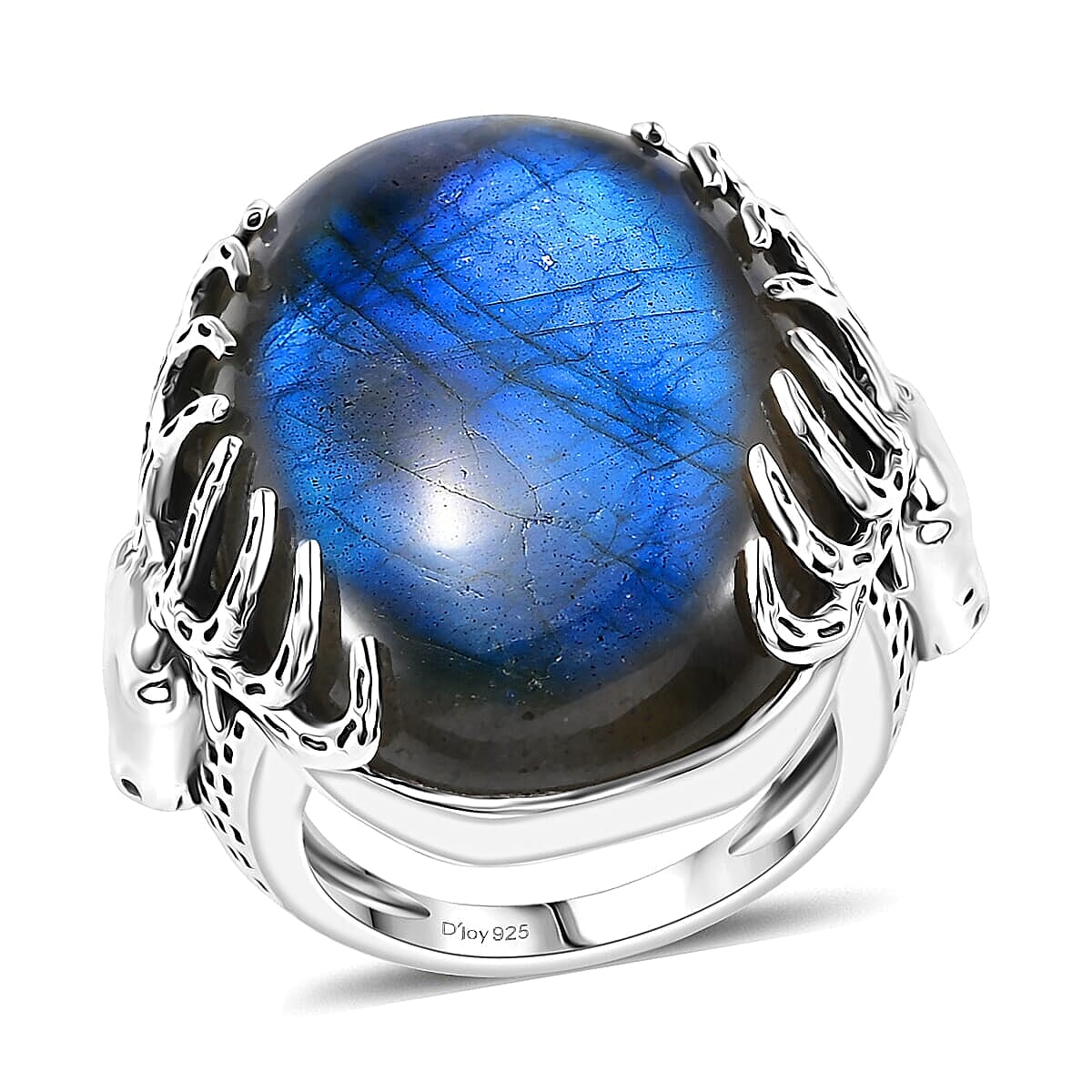 D'Joy Indian Artisan Crafted AAA Malagasy Labradorite Ring in Black Oxidised Sterling Silver (Size 10.0) 36.00 ctw