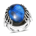D'Joy Indian Artisan Crafted AAA Malagasy Labradorite Ring in Black Oxidised Sterling Silver (Size 10.0) 36.00 ctw - Sticky add to cart bar