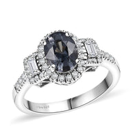 D'Joy Gray Spinel, Moissanite Shadow Empress Ring in Rhodium Over Sterling Silver (Size 10.0) 1.91 ctw