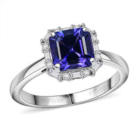 Doorbuster Certified & Appraised Rhapsody 950 Platinum Asscher Cut AAAA Tanzanite, Diamond (E-F, VS) (0.18 cts) Ring (Size 10.0) (5.70 g) 2.00 ctw
