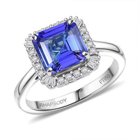 Certified & Appraised Rhapsody 950 Platinum Asscher Cut AAAA Tanzanite, Diamond (E-F, VS) (0.25 cts) Ring (Size 10.0) (5.80 g) 2.86 ctw