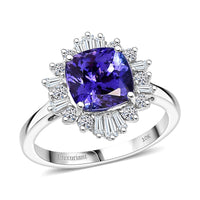 Certified and Appraised 10K White Gold AAA Tanzanite, Luxuriant Lab Grown Diamond (G-H, SI) (0.50 cts) Ring (Size 10.0) 2.79 ctw