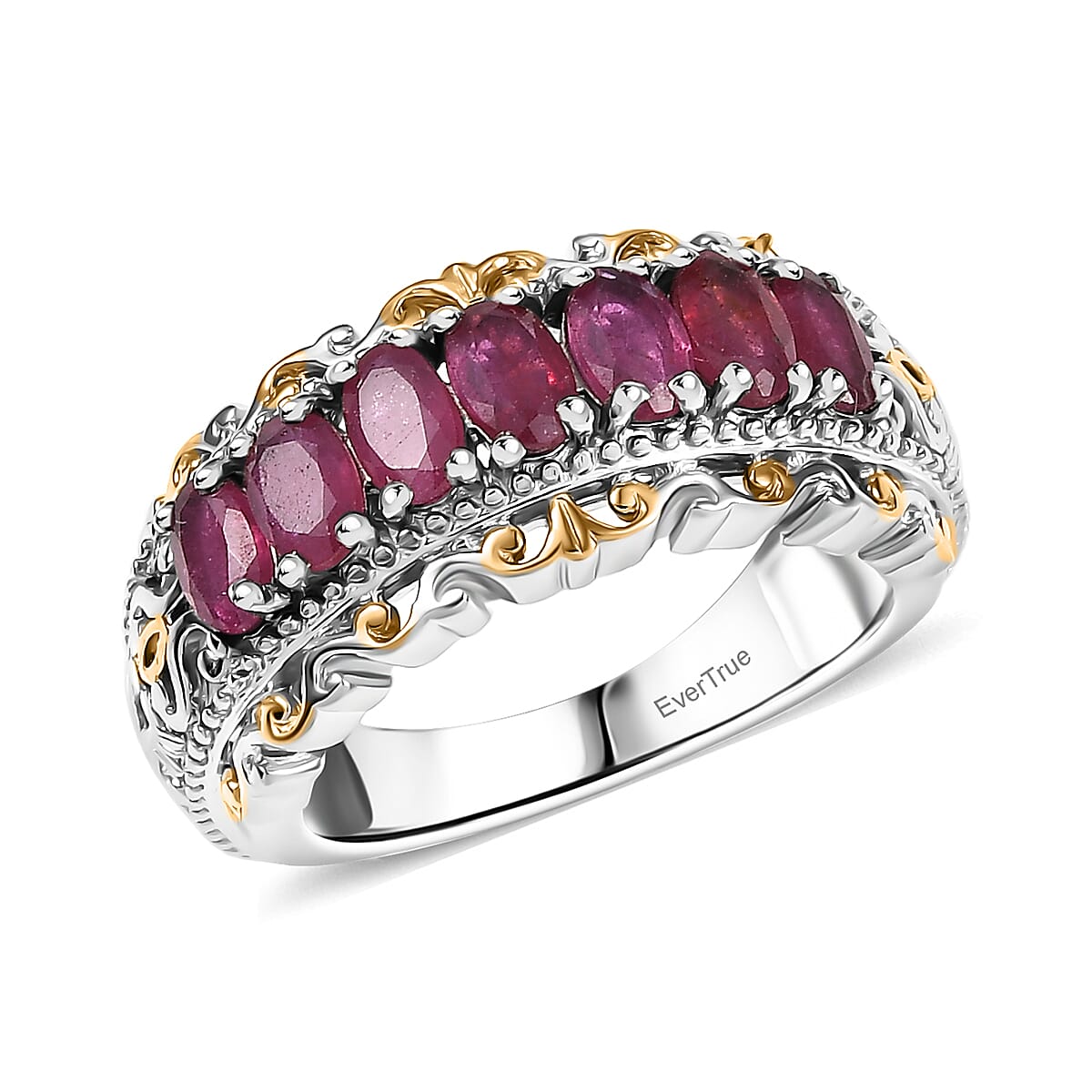 EverTrue Niassa Ruby (FF) Cluster Ring in 18K YG Plated and Platinum Bond (Size 10.0) 2.50 ctw