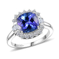 Certified & Appraised 10K White Gold AAA Tanzanite, Luxuriant Lab Grown Diamond (G-H, SI) Ring (Size 10.0) 3.70 ctw - Sticky add to cart bar