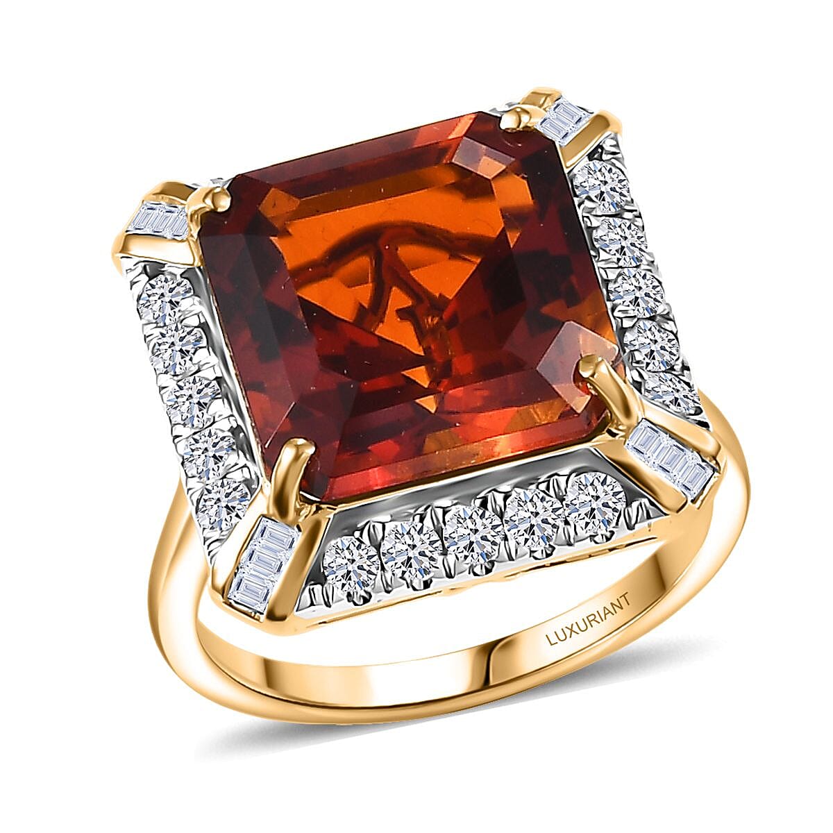 Certified & Appraised 10K Yellow Gold AAA Santa Ana Madeira Citrine, Luxuriant Lab Grown Diamond (G-H, SI) Ring (Size 10.0) (4.41 g) 8.50 ctw