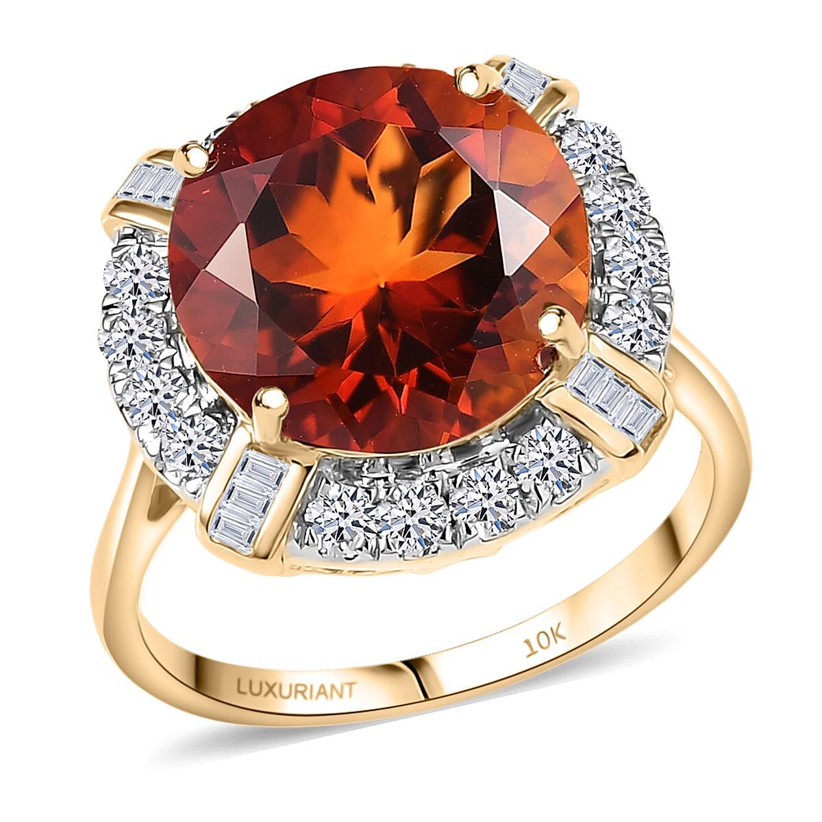 10K Yellow Gold AAA Santa Ana Madeira Citrine, Luxuriant Lab Grown Diamond (G-H, SI) (0.60 cts) Ring (Size 10.0) 6.50 ctw