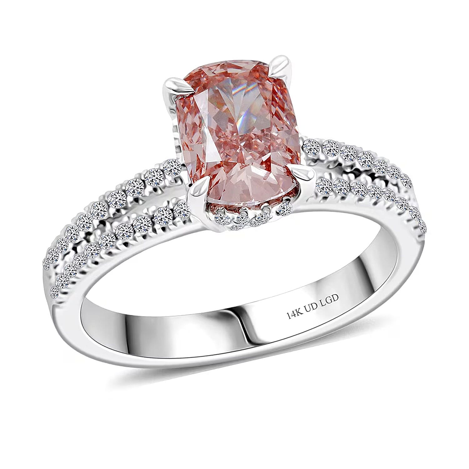 Luxuriant Lab Grown Pink Diamond (VVS2) (IR) and Lab Grown Diamond 2.30 ctw Ring in 14K White Gold (Size 8.0)