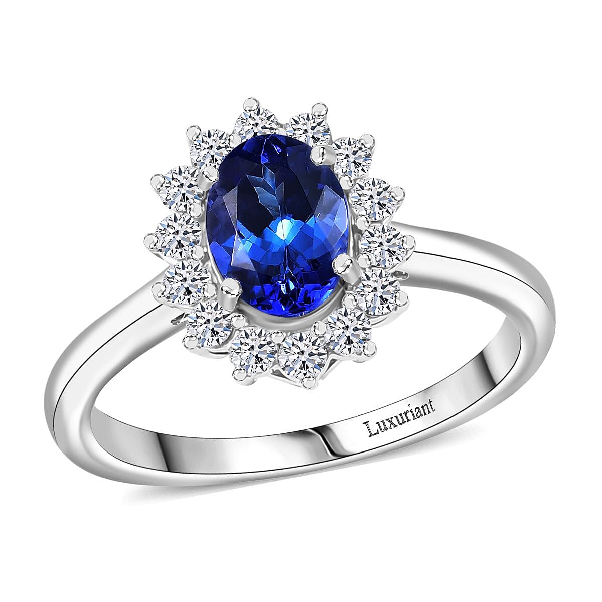 Certified & Appraised AAA Tanzanite and Luxuriant Diamond G-H SI 1.40 ctw Classical Halo Ring in 10K White Gold (Size 10.0)