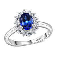 Certified & Appraised AAA Tanzanite and Luxuriant Diamond G-H SI 1.40 ctw Classical Halo Ring in 10K White Gold (Size 10.0)