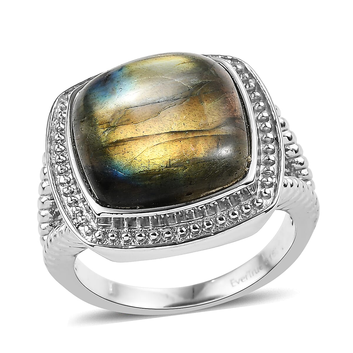 EverTrue Malagasy Labradorite Ring in Stainless Steel (Size 10.0) 12.00 ctw