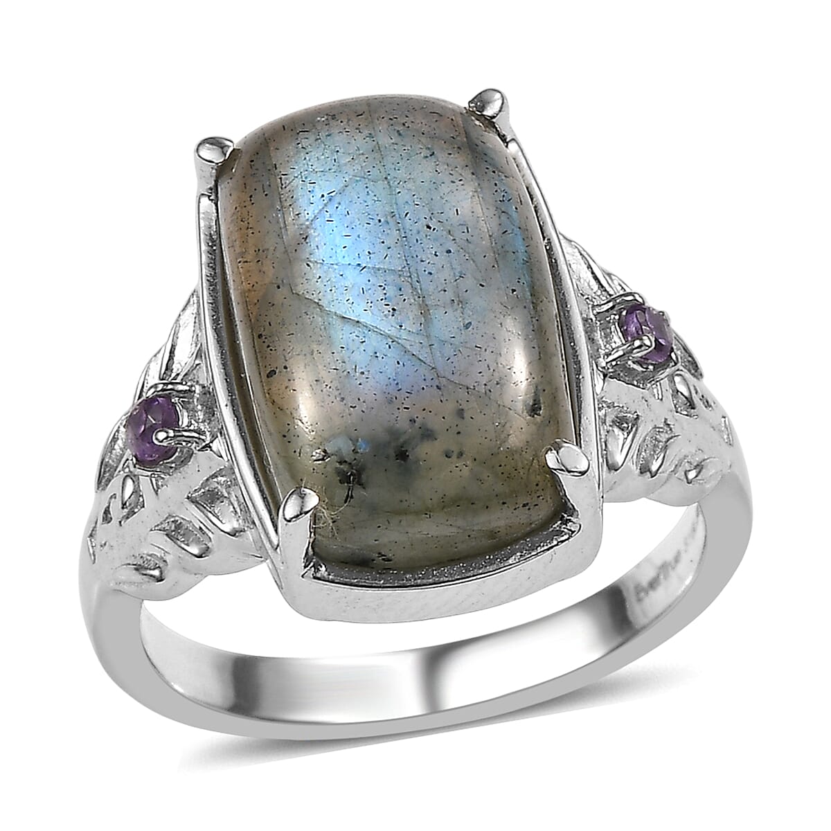 EverTrue Malagasy Labradorite, African Amethyst Ring in Stainless Steel (Size 10.0) 9.10 ctw