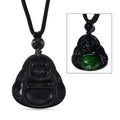 Natural Black Jade 120.00 ctw Carved Buddha Pendant with Black Cord Necklace (28 Inches) - Sticky add to cart bar