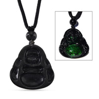 Natural Black Jade 120.00 ctw Carved Buddha Pendant with Black Cord Necklace (28 Inches)
