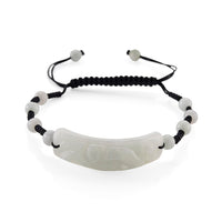 Natural Jade 50.00 ctw Carved Black Cord Adjustable Shamballa Bracelet