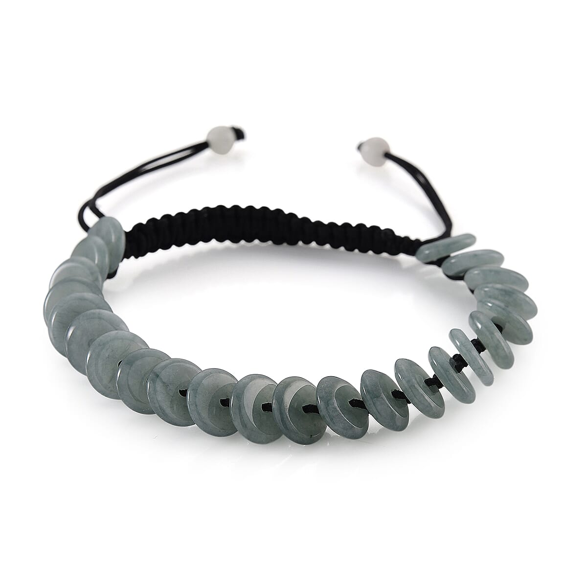 Natural Olmec Jade Discs Shamballa Bracelet With Black Cord Adjustable 45.00 ctw
