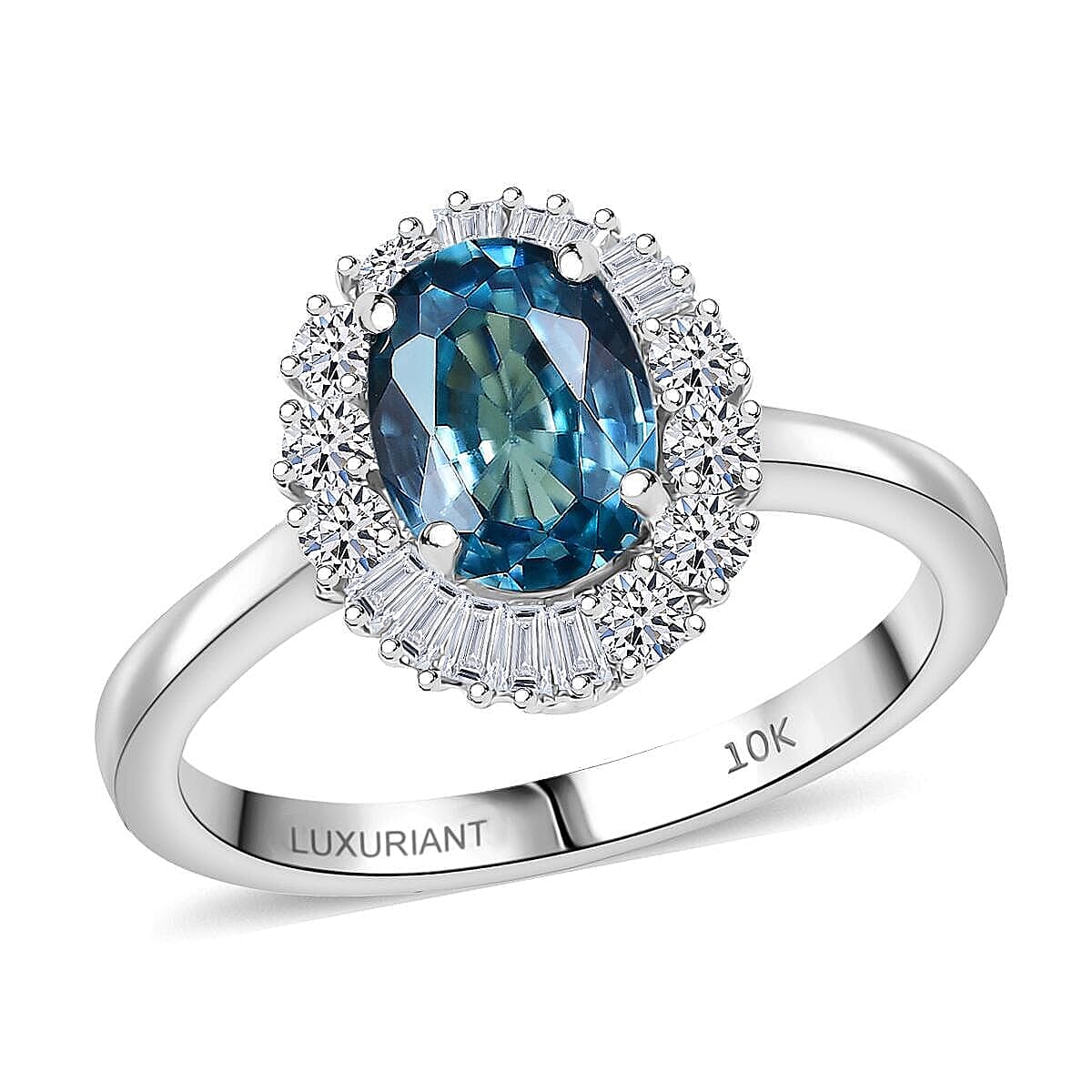 10K White Gold AAA Cambodian Blue Zircon, Luxuriant Lab Grown Diamond (G-H, SI) (0.45 cts) Ring (Size 10.0) 2.58 ctw