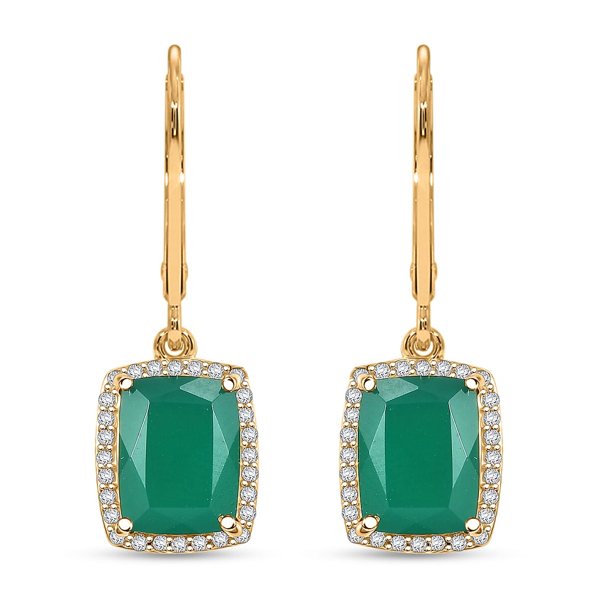 EverTrue Verde Onyx and White Zircon 4.60 ctw Lever Back Earrings in 18K YG Plated