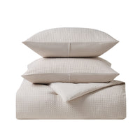 Kathy Ireland 3-Piece Beige Waffle Down Alternative Comforter Set -Queen