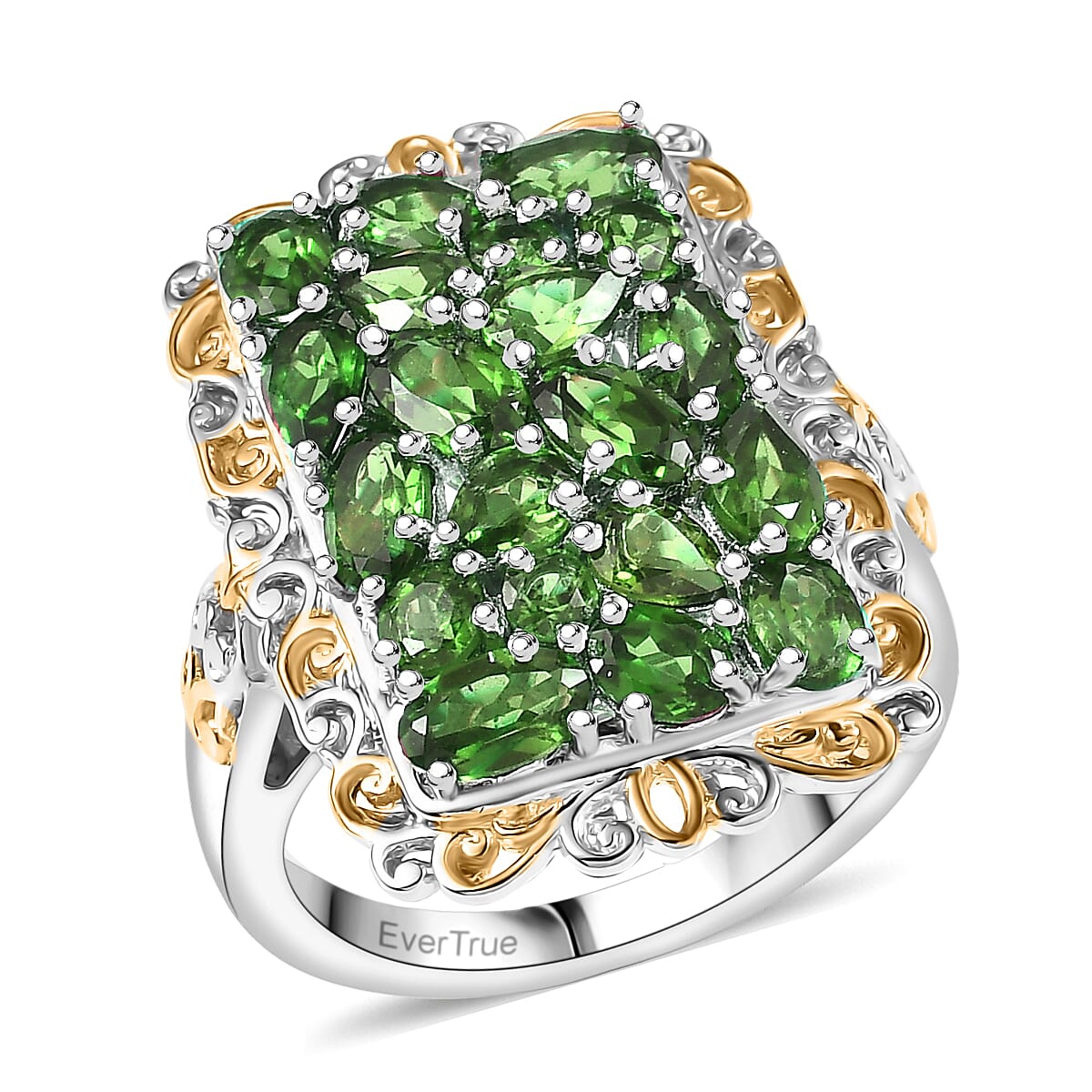 EverTrue Chrome Diopside Ring in 18K YG Plated and Platinum Bond (Size 10.0) 3.80 ctw
